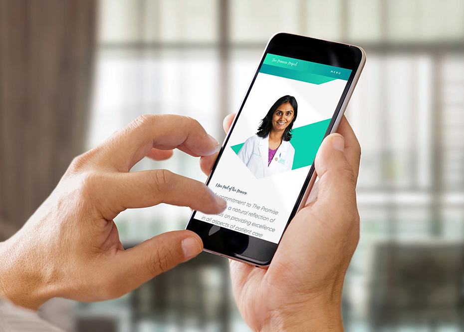 Photo of a smartphone screen visiting the GBMC Promise Project microsite.